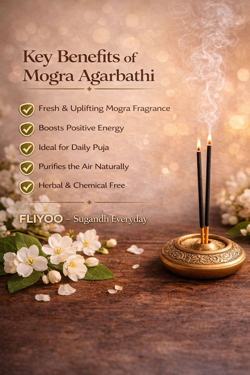 FLIYOO Mogra Agarbathi - Herbal Incense Joss Sticks (60 sticks)