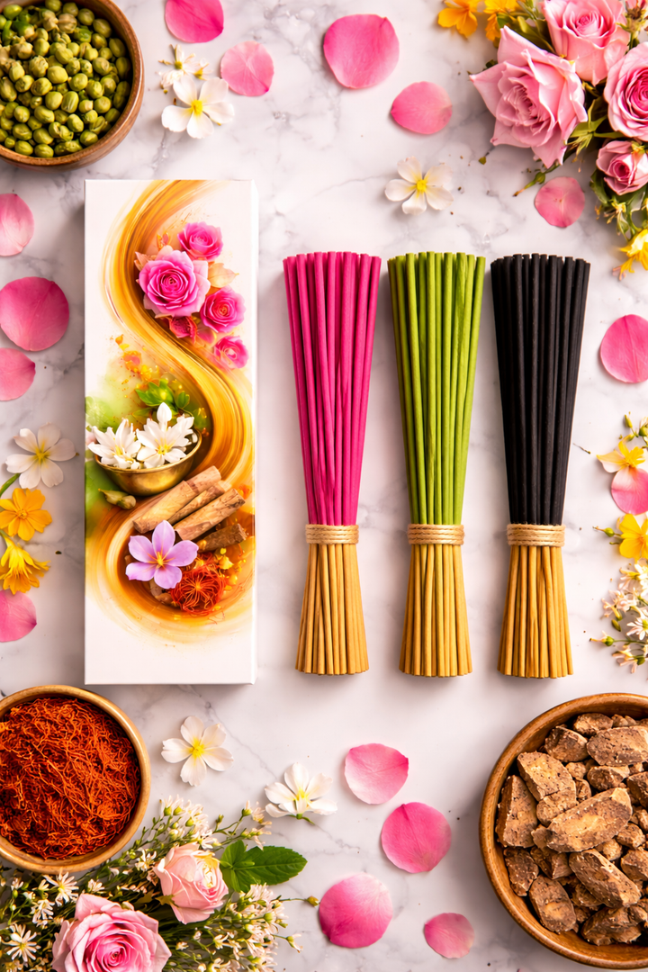 FLIYOO 3 In ONE Agarbathi - Herbal Incense Joss Sticks (60 sticks)