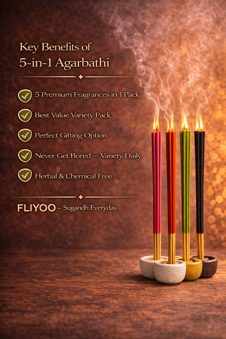 FLIYOO 5 In ONE Agarbathi - Herbal Incense Joss Sticks (150 sticks)
