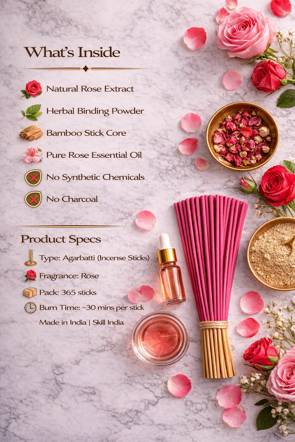 FLIYOO 365 Daily Rose Agarbathi - 365 Sticks