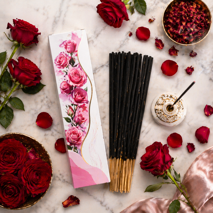 FLIYOO Rose Agarbathi - Herbal Incense Joss Sticks (60 sticks)
