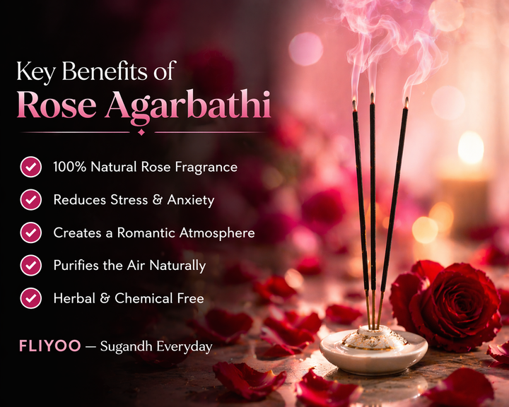 FLIYOO Rose Agarbathi - Herbal Incense Joss Sticks (60 sticks)