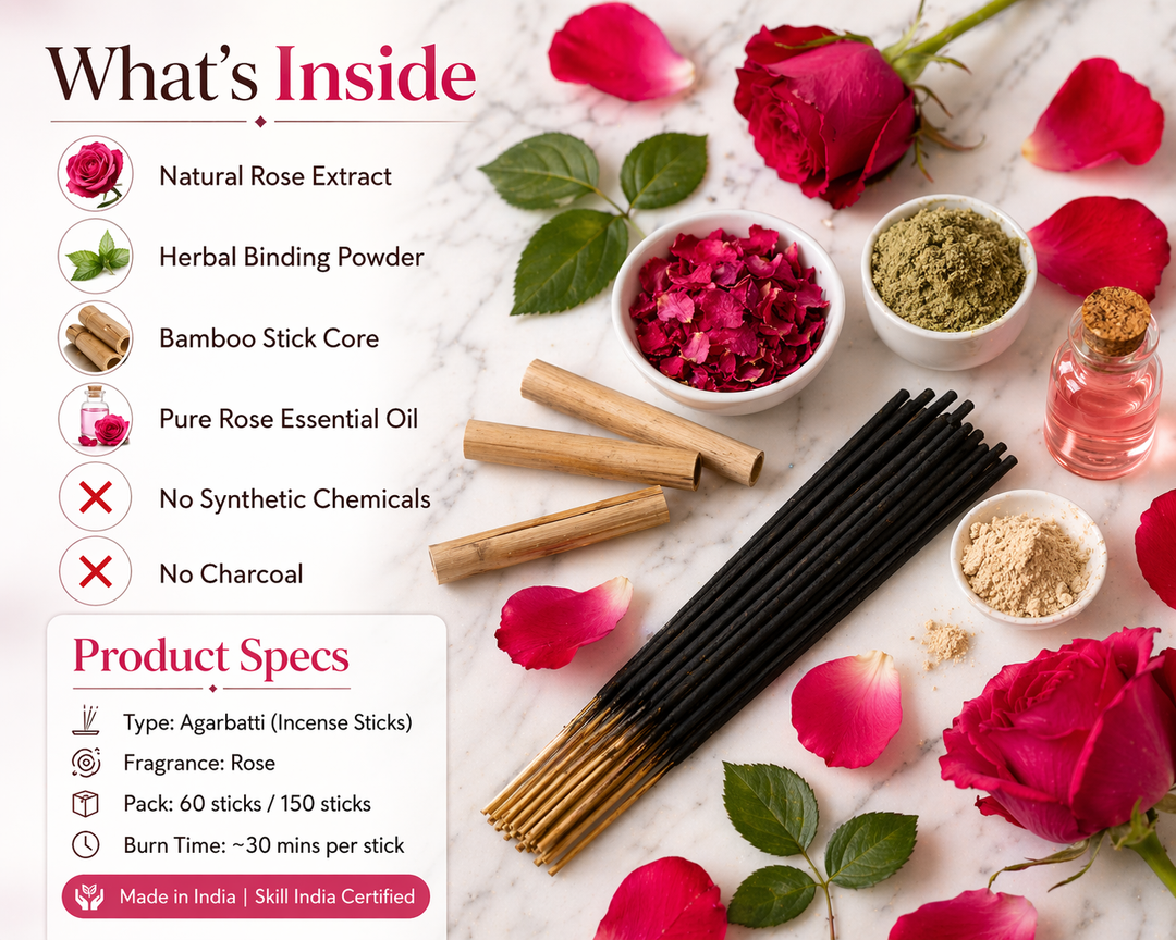 FLIYOO Rose Agarbathi - Herbal Incense Joss Sticks (60 sticks)