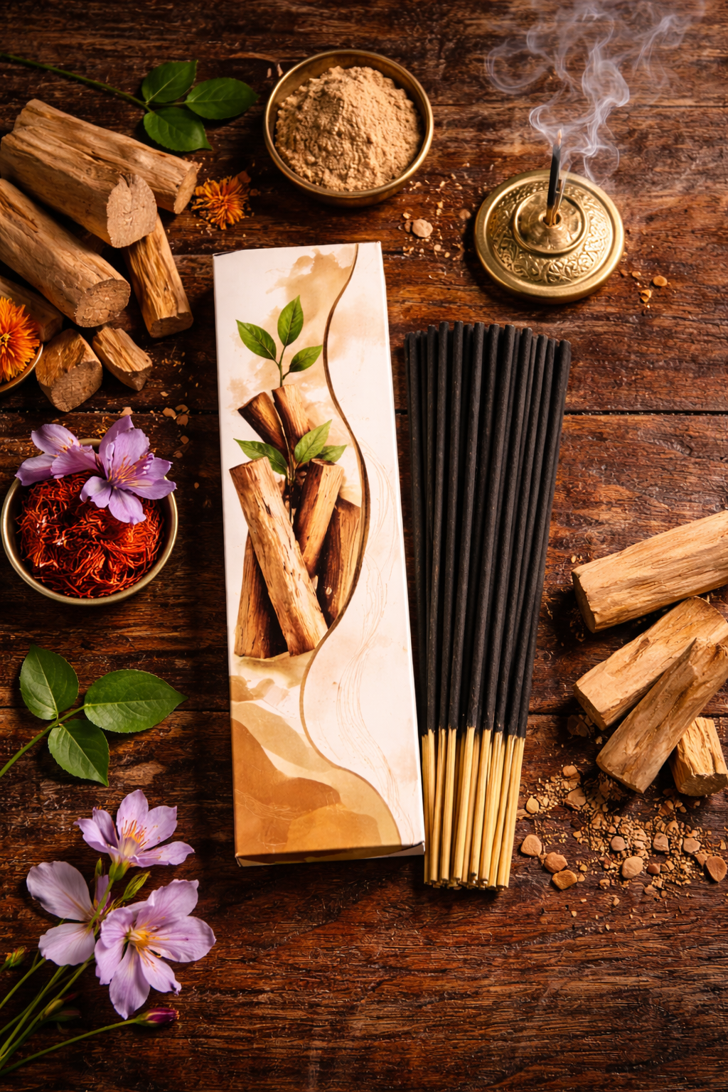 FLIYOO Sandal Agarbathi - Herbal Incense Joss Sticks (60 sticks)