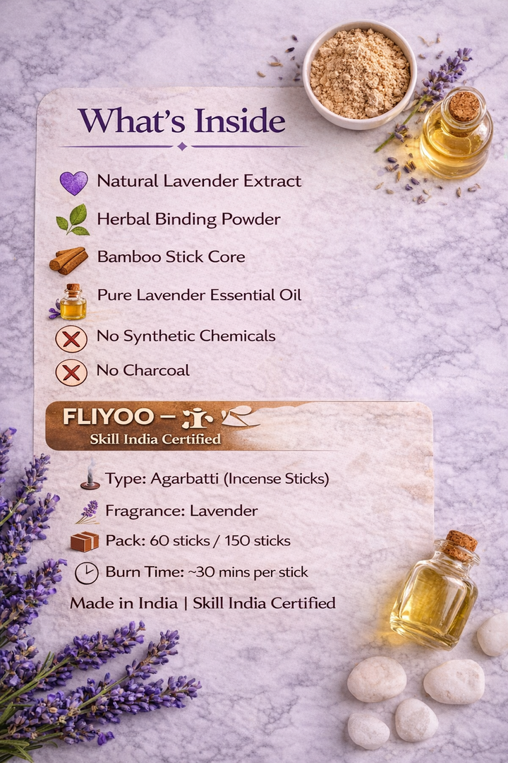 FLIYOO Lavender Agarbathi - Herbal Incense Joss Sticks (60 sticks)